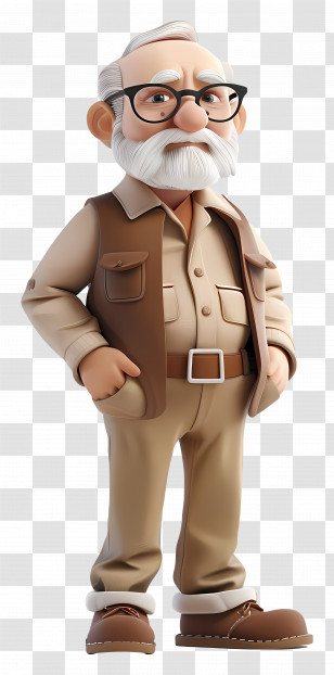 Old Man - Elderly Cartoon Man In Explorer Outfit Transparent PNG