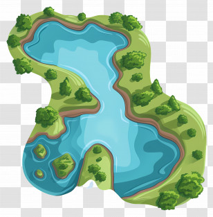 Aerial View - Detailed Lake And Greenery Map Illustration Transparent PNG