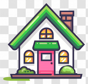 House Logo - Small Cute Doodle House With Green Roof Transparent PNG