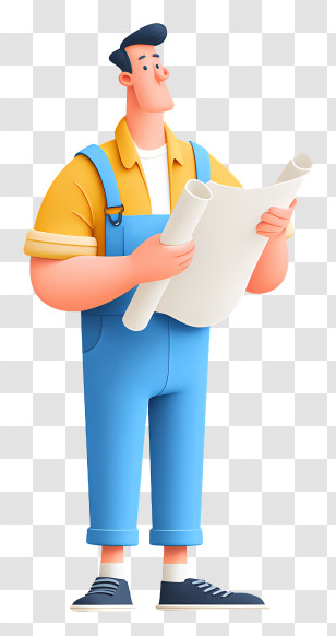Architect Holding Home Plan - Cartoon Man Holding Blueprint Transparent PNG