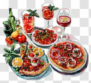 Italian Cuisine - Italian Food And Drinks Transparent PNG