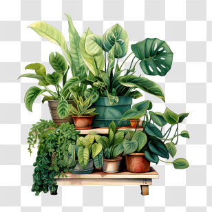 Houseplant Appreciation Day - Potted Houseplants On Wooden Shelves Transparent PNG