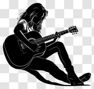 Acoustic Guitar - Black And White Silhouette Of Woman Playing Guitar Transparent PNG