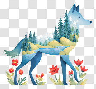 Nature Dog - Blue Wolf Landscape Silhouette Transparent PNG