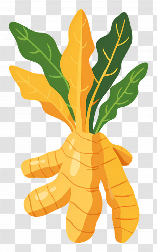 Fresh Ginger - Yellow Root With Green Leaves Transparent PNG