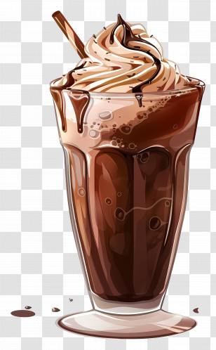 Chocolate Drink - Illustrated Chocolate Milkshake With Whipped Cream Transparent PNG