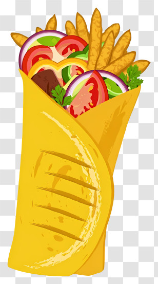 Shawarma Wrap - Tasty Veggie Wrap With Fries Transparent PNG