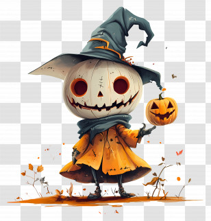 Halloween Elements - Pumpkin Witch With Lantern Transparent PNG
