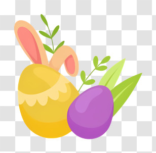 Cartoon Egg - Easter Eggs With Bunny Ears And Leaves Transparent PNG