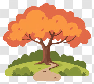 Fall Foliage - Cartoon Autumn Tree With Orange Leaves Transparent PNG