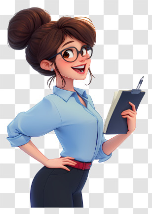 Animated Female Teacher - Professional Woman With Clipboard Transparent PNG