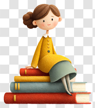 Girl On The Books - Girl Sitting On Books Transparent PNG
