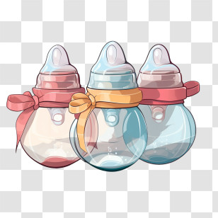 Milk Bottle - Cute Baby Bottles With Ribbons Illustration Transparent PNG
