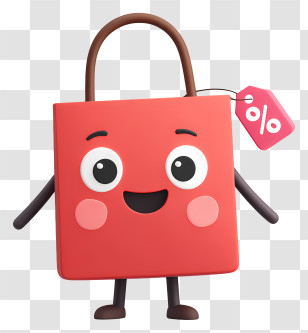 Cartoon Shopping Bag - Cute Red Shopping Bag Mascot Transparent PNG
