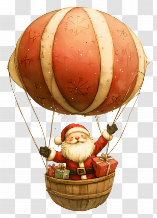 Santa - Santa Claus In A Hot Air Balloon Transparent PNG