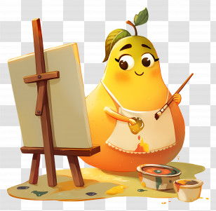 Cartoon Pear Painting - Pear Artist With Easel Transparent PNG