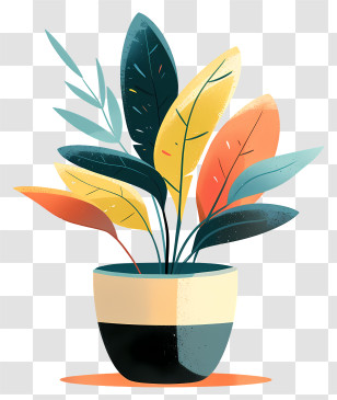 Modern Flower Pot - Potted Houseplant With Colorful Leaves Transparent PNG