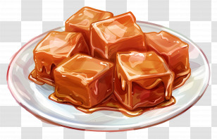 Toffee Caramel - Sweet Caramel Candy Cubes On Plate Transparent PNG