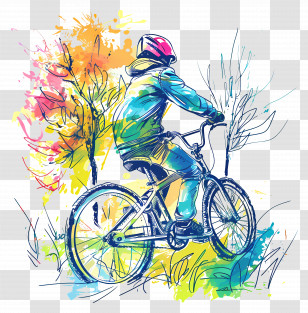 Boy Riding Bike - Colorful Boy Riding Bicycle In Nature Transparent PNG