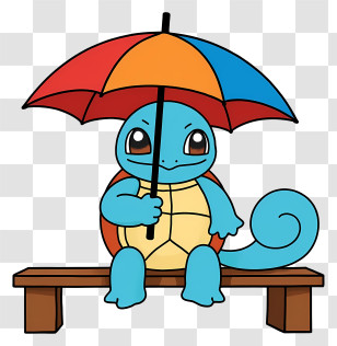 Squirtle - Squirtle Sitting With Colorful Umbrella Transparent PNG