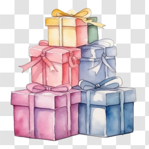 Watercolor Gift Box - Pastel Gift Boxes With Ribbons For Special Occasions Transparent PNG