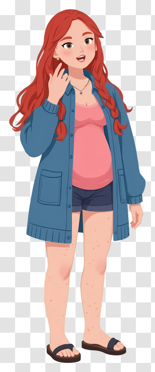 Pregnant Woman Standing - Pregnant Woman In Blue Cardigan Transparent PNG