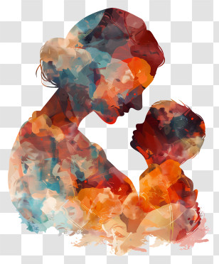 Mom - Watercolor Silhouette Of Mother And Child Transparent PNG