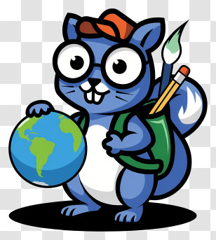 Cartoon Squirrel Student - Blue Squirrel Art & Globe Mascot Transparent PNG