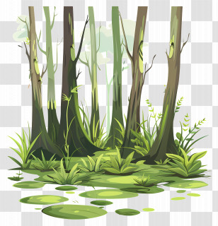 Nature Background - Green Swamp With Trees And Water Transparent PNG
