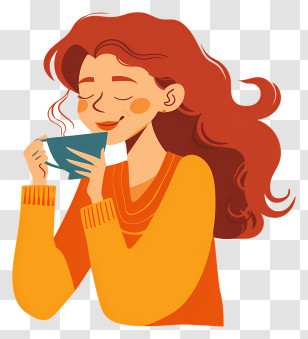 Drinking Coffee - Woman Drinking Coffee Transparent PNG