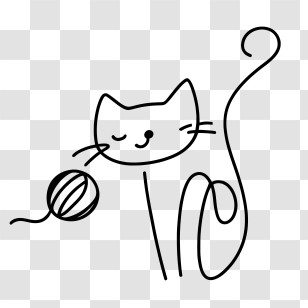 Hand Drawn Cat - Cute Cat With Yarn Transparent PNG