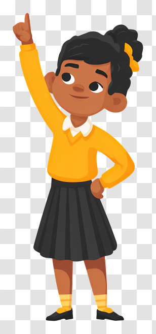 Schoolgirl Hand Raising - Girl Pointing Up In School Uniform Transparent PNG