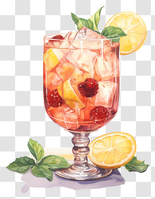 Cocktail - Red Fruit Cocktail In Glass With Lemon And Mint Transparent PNG