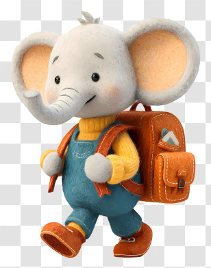 Elephant Going To School - Cute Elephant With School Backpack Transparent PNG