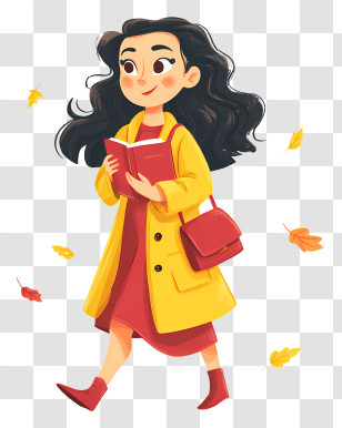 Hello Autumn - Woman Walking With Book In Autumn Transparent PNG
