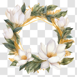 Magnolia Wreath - Floral Wreath With White Flower Details Transparent PNG