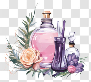 Perfume Bottle - Perfume Bottles With Floral Decoration Transparent PNG