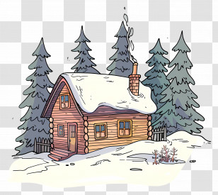 Winter Cabin - Snowy Log Cabin In A Winter Forest Transparent PNG