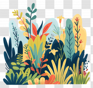 Garden - Colorful Illustration Of Plants And Foliage Transparent PNG
