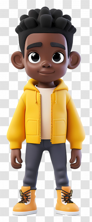 Black Man Cartoon - 3D Cartoon Boy In Yellow Jacket Transparent PNG