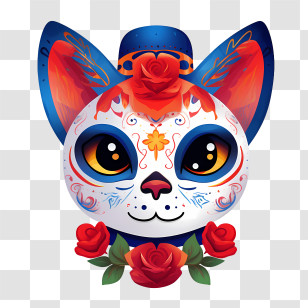 Dia De Los Muertos
 - Decorated Cat Mask With Roses Transparent PNG