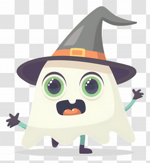 Cartoon Ghost - Cute Ghost Wearing Witch Hat For Halloween Transparent PNG