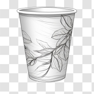 Paper Coffee Cup - Paper Cup With Leaf Sketch Design Transparent PNG
