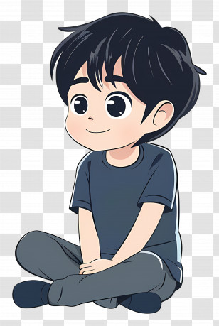 Boy Sitting - Adorable Cartoon Boy Transparent PNG