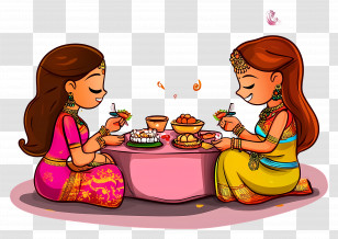 Karva Chauth - Women Eating In Traditional Dress Transparent PNG