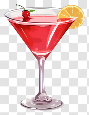 Red Drink - Red Cocktail Glass Illustration With Cherry And Lemon Transparent PNG