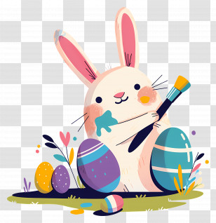 Rabbit Painting Easter Eggs - Cute Bunny Painting Easter Eggs Transparent PNG