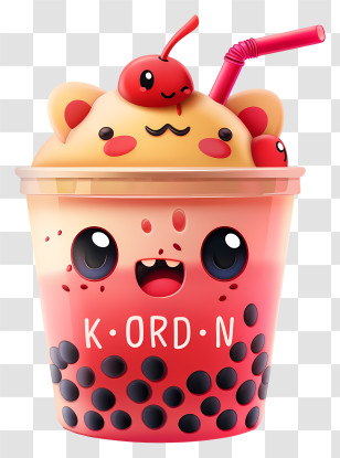 Kawaii - Cute Bubble Tea With Bear And Cherry Transparent PNG