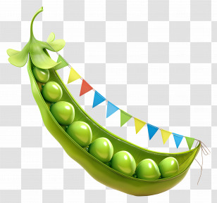 Cute Green Pea Pod - Pea Pod With Colorful Flags Transparent PNG