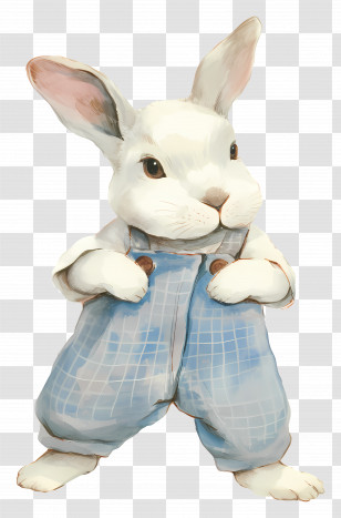 Watercolor Rabbit - Cartoon Rabbit In Blue Overalls Transparent PNG